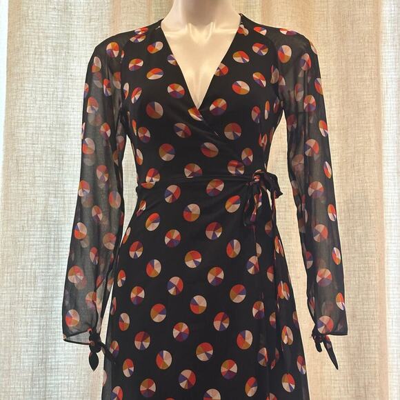 Karen Millen Black Sheer Sleeve Wrap Dress sz 4 Color Pop Wrap Dress - Picture 15 of 15